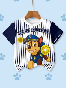 SHEIN | PAW Patrol 小男孩字母卡通印花休閒日常短袖T恤 - 白色 - 查看 1