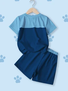 SHEIN | PAW Patrol 小男孩卡通印花圓領短袖T恤與短褲套裝 - 白色 - 查看 2