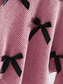 Souflis Souflis Young Girls Autumn/Winter Casual T-Shirt Set White 3D Bow Front Asymmetrical High Neck Knitted Ribbed Pink Long Sleeve Top Flared Pants - Pink - View 7