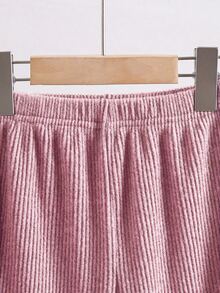 Souflis Souflis Young Girls Autumn/Winter Casual T-Shirt Set White 3D Bow Front Asymmetrical High Neck Knitted Ribbed Pink Long Sleeve Top Flared Pants - Pink - View 5