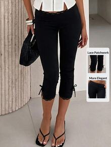 Aloruh Women's Elegant Mid-Waist Slim Fit Mid-Length Pants - Black - View 1