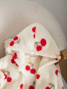 女童時尚極簡白色波點舒適毛絨連帽長袖拉鍊外套，秋冬款 - 彩色 - 查看 3