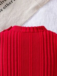 SHEIN Newborn Ribbed Knit Long Sleeve Romper With Hat Set, Red Autumn Cute Babygirl Family Matching Outfit, Infant Boy Gown, Photography Round Neck - Burgundy - View 7