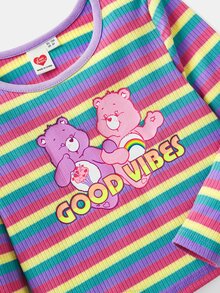 SHEIN X Care Bears Young Girl Cute Sweet Cartoon Bear Letter & Rainbow Stripe Print Long Sleeve T-Shirt, Suitable For Spring, Autumn & Winter - Multicolor - View 4