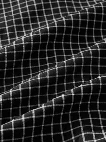 SWAVVY Camisa de hombre bordada a cuadros 2 en 1 con bloques de color - Negro - Ver 7