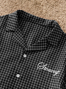SWAVVY Camisa de hombre bordada a cuadros 2 en 1 con bloques de color - Negro - Ver 5