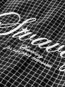 SWAVVY Camisa de hombre bordada a cuadros 2 en 1 con bloques de color - Negro - Ver 4