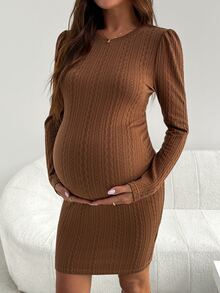 SHEIN Maternity Solid Color Casual Daily Summer Travel Dress - Brown - View 3