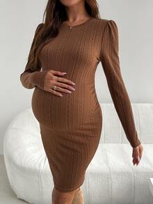 SHEIN Maternity Solid Color Casual Daily Summer Travel Dress - Brown - View 4