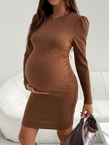 SHEIN Maternity Solid Color Casual Daily Summer Travel Dress - Brown - View 2