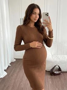 SHEIN Maternity Solid Color Casual Daily Summer Travel Dress - Brown - View 9