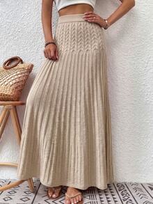 Wandoria Women's Autumn New Single Piece Elastic Waist Loose Hem Long Elegant Lady Versatile Daily Fashion Classic Rope Pattern Knitted Knitted Skirt - Apricot - View 4