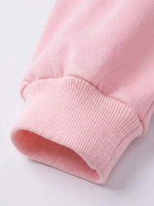SHEIN 女童淺粉色Y2K可愛連帽拉鍊運動衫 字母毛巾刺繡貼布 高腰刷毛長褲 校園冬季款 - 粉色 - 查看 6