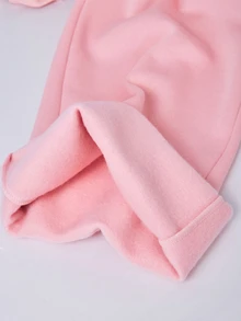 SHEIN 女童淺粉色Y2K可愛連帽拉鍊運動衫 字母毛巾刺繡貼布 高腰刷毛長褲 校園冬季款 - 粉色 - 查看 7