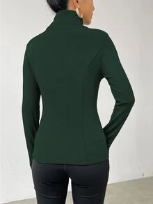 SHEIN LUNE 秋冬休闲纯色保暖内衬夹克 - 墨綠色 - 查看 2