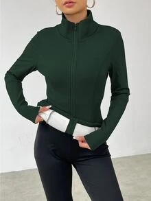 SHEIN LUNE 秋冬休闲纯色保暖内衬夹克 - 墨綠色 - 查看 6