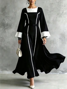 Celisse Fall Clothes FOR WomenWomen's Colorblock Casual Party Long Dress - Black and White - View 7
