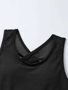 SHEIN Tween女孩黑色針織兩件套，背後愛心設計，運動上衣+運動短褲，舒適貼身四向彈性面料，Glowmode Kids系列，適合瑜伽、休閒與運動 - 黑色 - 查看 4