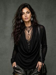 LUMIGAL Women's Black Knit Cowl Neck Top, Casual Commute Style For Spring & Autumn - Black - View 7