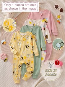 SHEIN 女嬰時尚甜美彩虹蝴蝶結圖案舒適兩件套長袖修身連身褲居家服 - 黃色 - 查看 1
