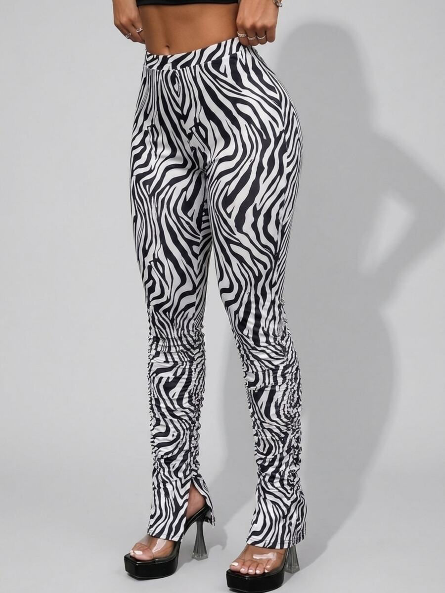 SHEIN SXY Zebra Striped Split Hem Stacked Leggings