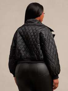 SHEIN SXY Plus Size Women's Solid Color Casual Versatile Winter Padded Coat - Black - View 8