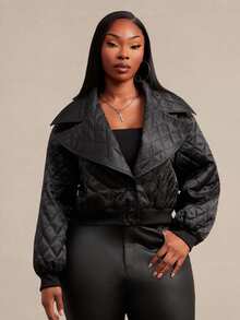 SHEIN SXY Plus Size Women's Solid Color Casual Versatile Winter Padded Coat - Black - View 5