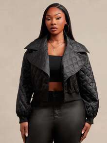 SHEIN SXY Plus Size Women's Solid Color Casual Versatile Winter Padded Coat - Black - View 7