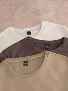 HIMLAND 3pcs Pack Men's Casual Knit Solid Color Short Sleeve T-Shirt, Suitable For Daily Wear - Multicolor - View 5