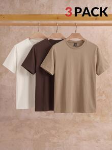 HIMLAND 3pcs Pack Men's Casual Knit Solid Color Short Sleeve T-Shirt, Suitable For Daily Wear - Multicolor - View 6