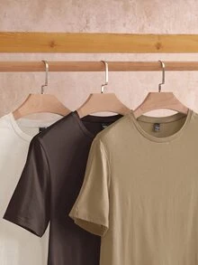 HIMLAND 3pcs Pack Men's Casual Knit Solid Color Short Sleeve T-Shirt, Suitable For Daily Wear - Multicolor - View 4