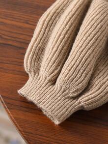 SHEIN Young Girls Casual Solid Color Diamond Pattern Patchwork Lantern Sleeve Sweater, Autumn/Winter Pullover - Khaki - View 8