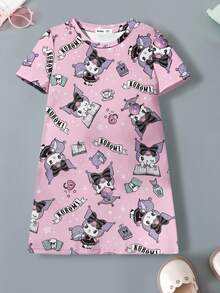 HELLO KITTY AND FRIENDS | SHEIN 年轻女孩可爱卡通图案圆领短袖连衣裙，夏季 - 白色 - 查看 3