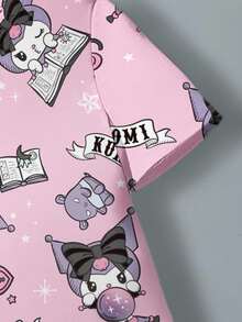 HELLO KITTY AND FRIENDS | SHEIN 年轻女孩可爱卡通图案圆领短袖连衣裙，夏季 - 白色 - 查看 5