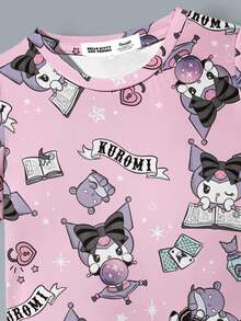 HELLO KITTY AND FRIENDS | SHEIN 年轻女孩可爱卡通图案圆领短袖连衣裙，夏季 - 白色 - 查看 6
