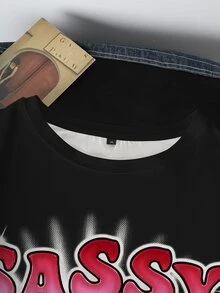 Betty Boop x SHEIN Plus Size Cartoon Letter Print Short Sleeve T-Shirt Date Night Brunch Black Summer Casual Alternative - White - View 6