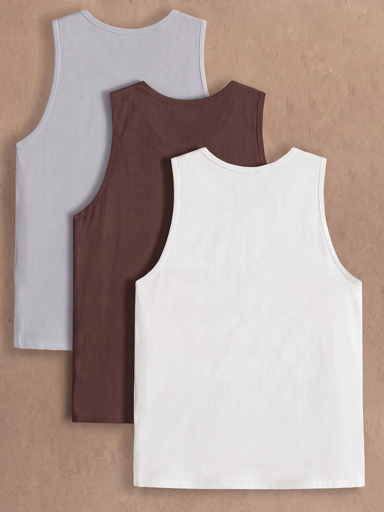 HIMLAND 3pcs/Pack Men's Casual Knit Sleeveless Solid Color Tank Tops, Suitable For Daily Wear, Grunge Punk Tank Top, Gym - Multicolor - View 2