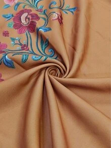 Trelyra 女款花卉刺繡V領長袖寬鬆襯衫，適合度假穿著 - 薑色 - 查看 4