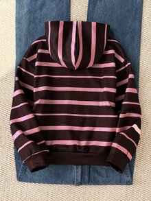 SHEIN 秋冬季青少年女孩連帽拉鍊外套，條紋印花與不對稱設計，街頭風混搭，5-15°C，針織面料，微寬鬆版型預留成長空間，適合校園與街頭穿搭，瞬間變身活力女孩！ - 彩色 - 查看 7