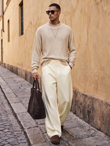 HIMLAND Men's Woven Fitted Casual Long Mid-Waist Straight Leg Suit Pants, Suitable For Spring And Summer - Khaki - View 4