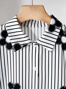 SHEIN 青少年女孩可愛夏季黑白條紋襯衫迷你洋裝，適合學校正式派對、舞會、度假、假期，可愛休閒穿搭 - 彩色 - 查看 8