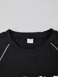 SHEIN 青少年女孩 2件組 短袖圓領黑色夏季街頭風寬鬆 Y2K 度假休閒 T恤與長褲套裝 白色星星印花 六年級正式款 - 黑色 - 查看 10