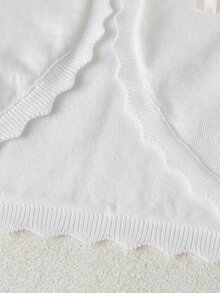 SHEIN 女童白色滿版短版針織開襟衫，蕾絲飾邊、圓領、長袖、蝴蝶結裝飾，百搭秋季披肩式毛衣外套，可愛校園正式風 - 白色 - 查看 7
