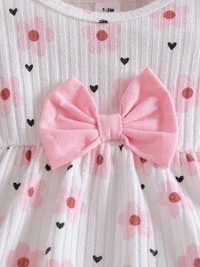 SHEIN Newborn Spring/Autumn Light Pink Heart Print Top With Bow Knot Decor Pure Long Pants 2 Pieces Set Suitable For Outings Sports Family Matching Cute - Baby Pink - View 9