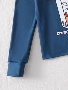 Boys Navy Blue Star Long Sleeve Top Pants 2-Piece Set, Snug Fit Loungewear Pajama Crew Neck Knit Cartoon Elastic Fall Autumn/Winter Soft Cozy Cute - Navy Blue - View 4