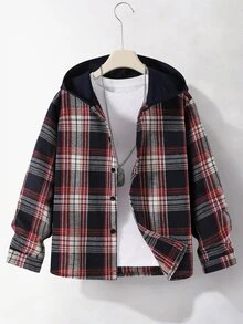 SHEIN Casuvi Kids 1件男童秋冬保暖內裡加厚休閒可愛學院風格紋連帽套頭針織衫，舒適面料，返校季海軍藍 - 彩色 - 查看 7