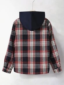 SHEIN Casuvi Kids 1件男童秋冬保暖內裡加厚休閒可愛學院風格紋連帽套頭針織衫，舒適面料，返校季海軍藍 - 彩色 - 查看 3