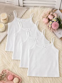 4pcs Young Girl Elegant Baby Lace Collar Insert Bow Decor Cami Tank Top Underwear Set, Suitable For Outerwear Back To School Fashion Winter White - White - View 1