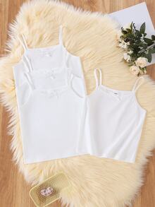 4pcs Young Girl Elegant Baby Lace Collar Insert Bow Decor Cami Tank Top Underwear Set, Suitable For Outerwear Back To School Fashion Winter White - White - View 8