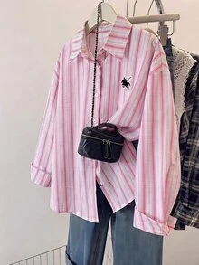 SHEIN Genkimix Kids 女童刺繡圖案運動衫上衣 秋季夾克 2025 時尚仙女風 90年代 嬰幼兒童裝 白色時尚襯衫 開學季 - 彩色 - 查看 4